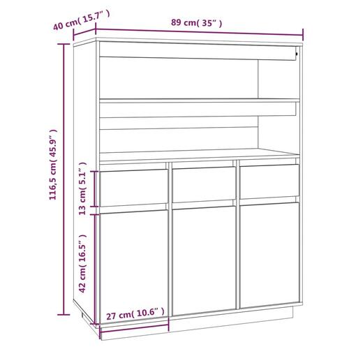 Højskab 89x40x116,5 cm massivt fyrretræ