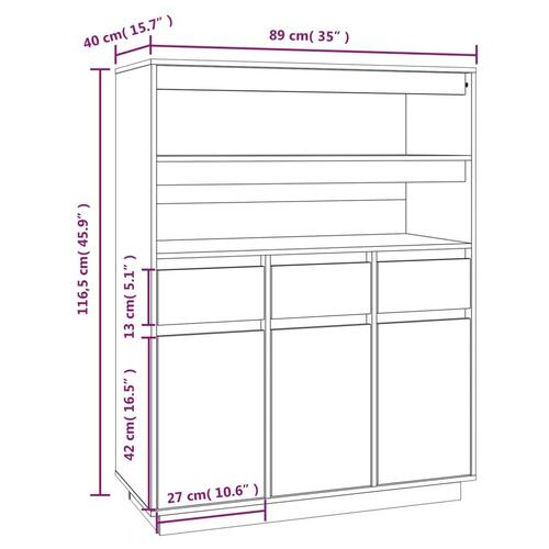 Højskab 89x40x116,5 cm massivt fyrretræ grå