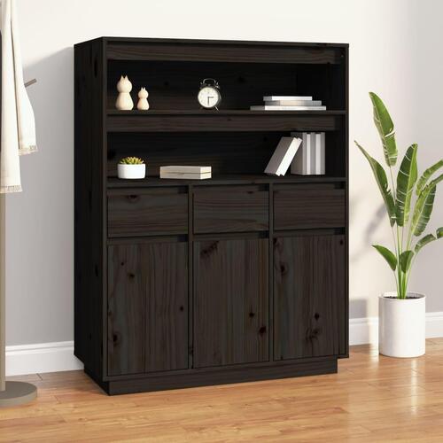 Højskab 89x40x116,5 cm massivt fyrretræ sort