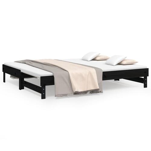 Daybed med udtræk 2x(100x200) cm massivt fyrretræ sort