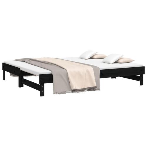 Daybed med udtræk 2x(100x200) cm massivt fyrretræ sort