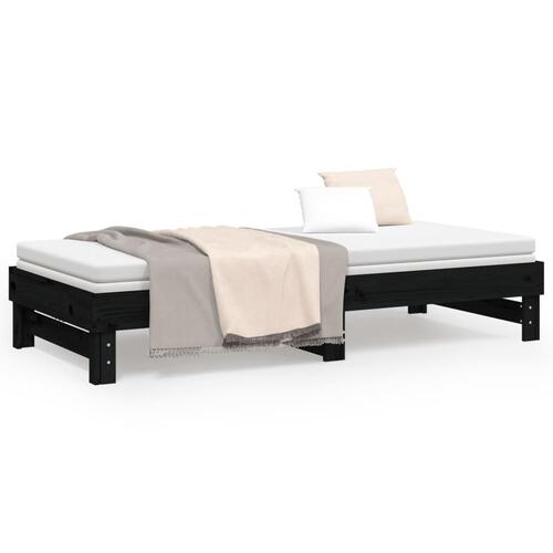 Daybed med udtræk 2x(100x200) cm massivt fyrretræ sort
