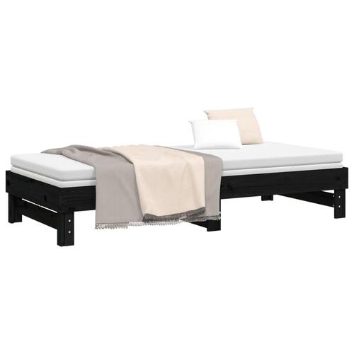 Daybed med udtræk 2x(100x200) cm massivt fyrretræ sort
