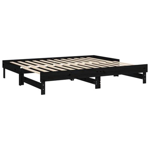 Daybed med udtræk 2x(100x200) cm massivt fyrretræ sort