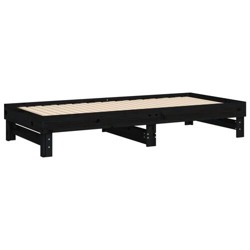 Daybed med udtræk 2x(100x200) cm massivt fyrretræ sort