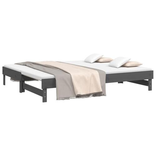 Daybed med udtræk 2x(80x200) cm massivt fyrretræ grå