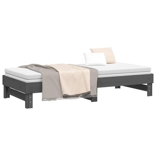 Daybed med udtræk 2x(80x200) cm massivt fyrretræ grå