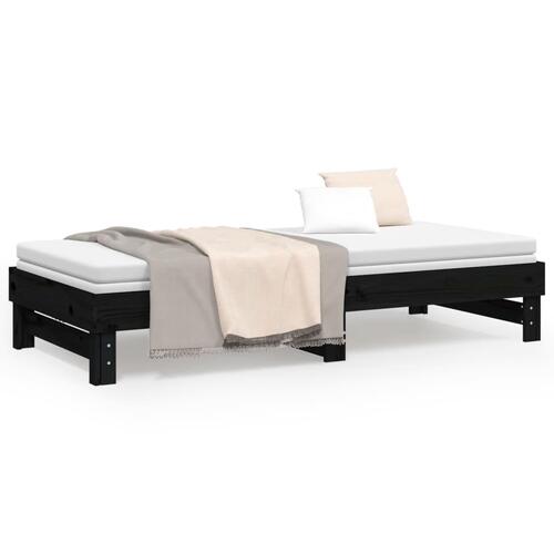 Daybed med udtræk 2x(80x200) cm massivt fyrretræ sort