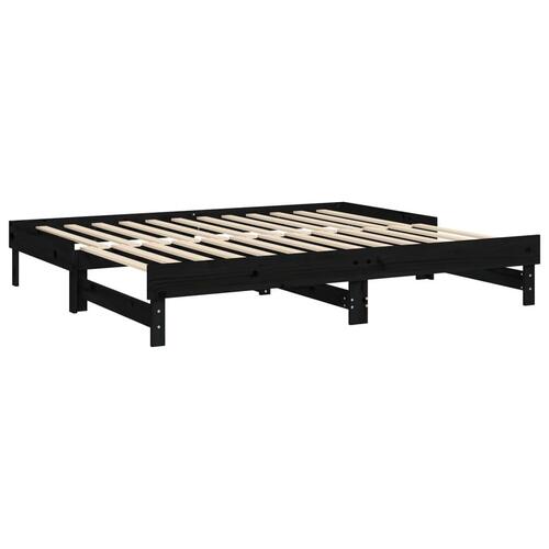 Daybed med udtræk 2x(80x200) cm massivt fyrretræ sort