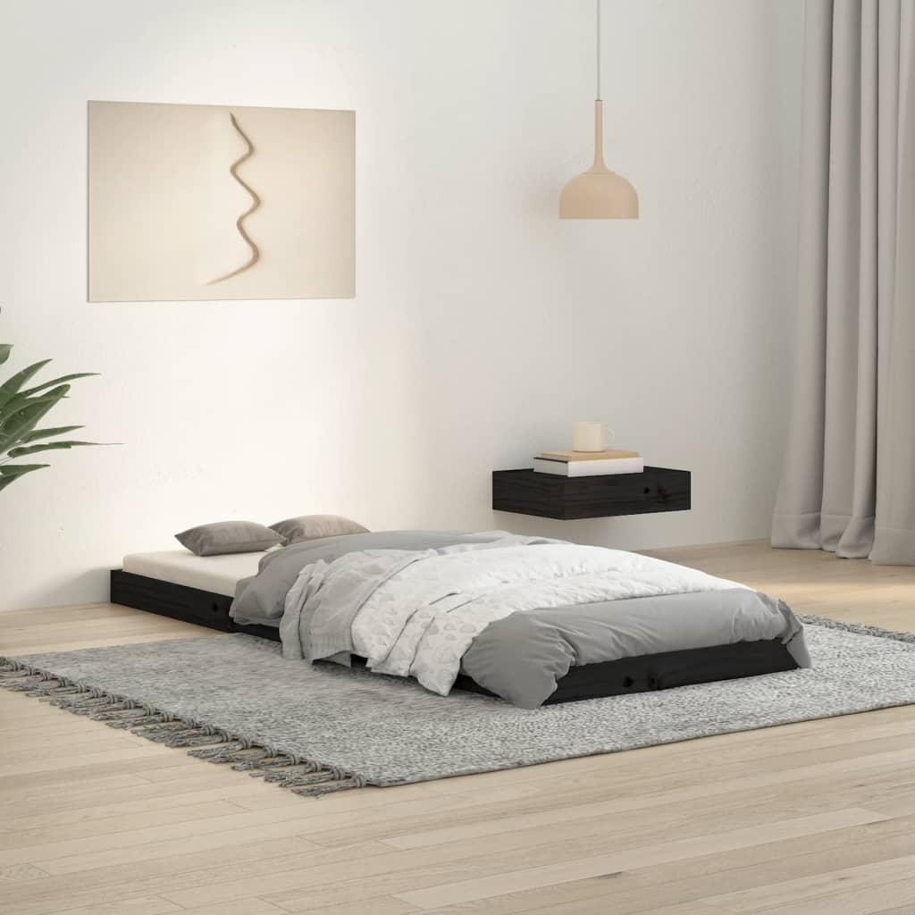 Sengeramme 75x190 cm massivt fyrretræ sort