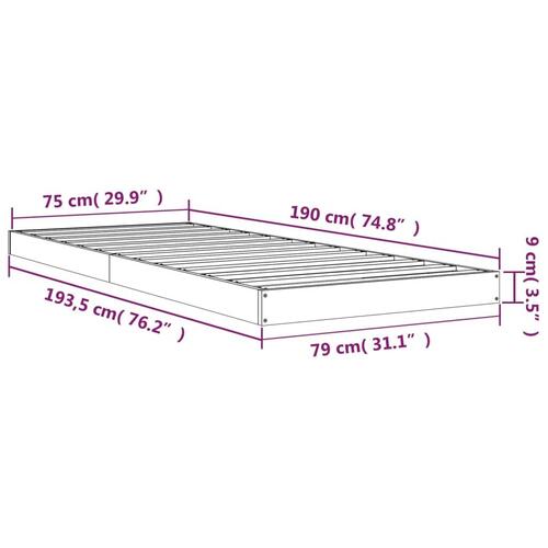 Sengeramme 75x190 cm massivt fyrretræ sort