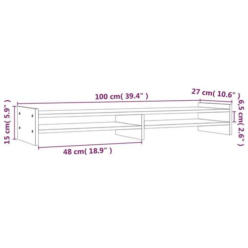 Skærmholder 100x27x15 cm massivt fyrretræ hvid