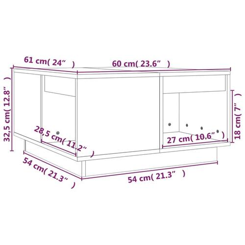 Sofabord 60x61x32,5 cm massivt fyrretræ