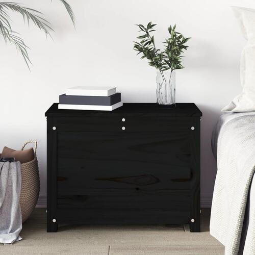 Opbevaringskasse 60x32x45,5 cm massivt fyrretræ sort