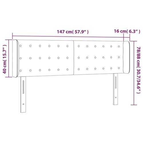 Sengegavl med LED-lys 147x16x78/88 cm stof lysegrå