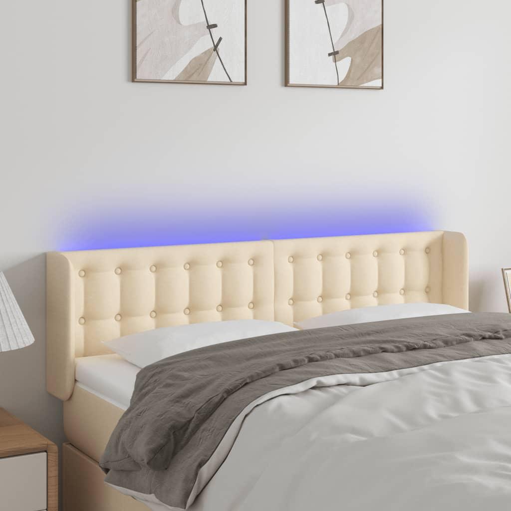 Sengegavl med LED-lys 147x16x78/88 cm - stof, cremefarvet billede