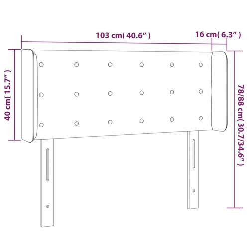 Sengegavl med LED-lys 103x16x78/88 cm fløjl sort