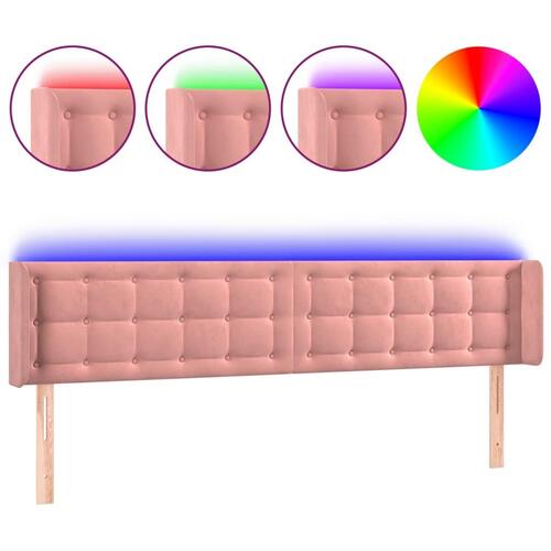 Sengegavl med LED-lys 163x16x78/88 cm fløjl lyserød