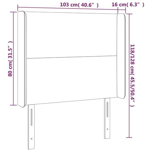 Sengegavl med LED-lys 103x16x118/128 cm stof lysegrå