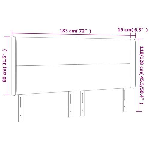 Sengegavl med LED-lys 183x16x118/128 cm fløjl mørkeblå