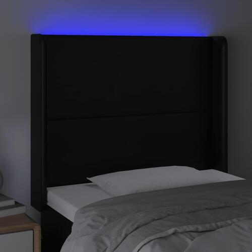 Sengegavl med LED-lys 83x16x118/128 cm kunstlæder sort