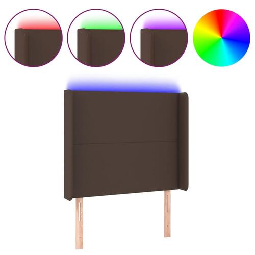 Sengegavl med LED-lys 83x16x118/128 cm kunstlæder brun