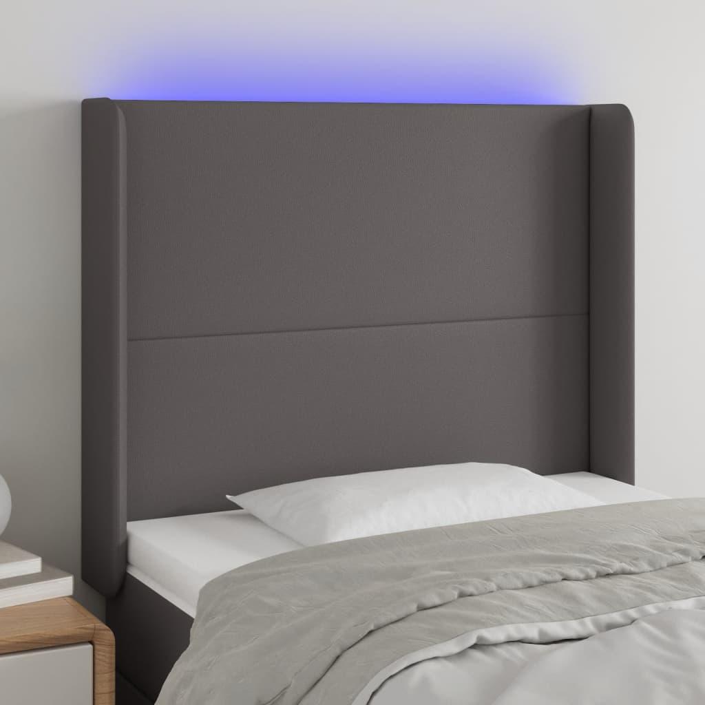 Sengegavl med LED-lys 83x16x118/128 cm kunstlæder grå