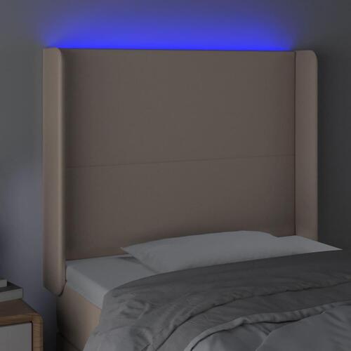 Sengegavl med LED-lys 83x16x118/128 cm kunstlæder cappuccino