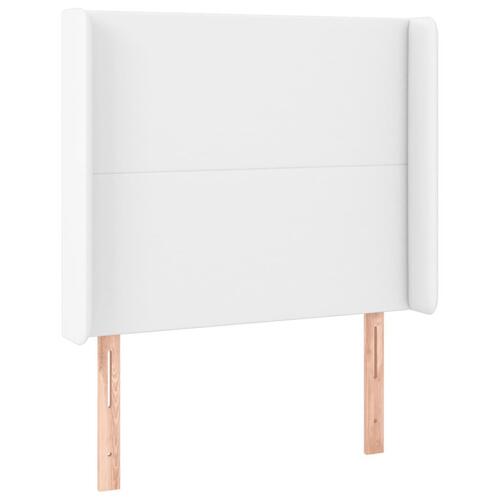 Sengegavl med LED-lys 93x16x118/128 cm kunstlæder hvid