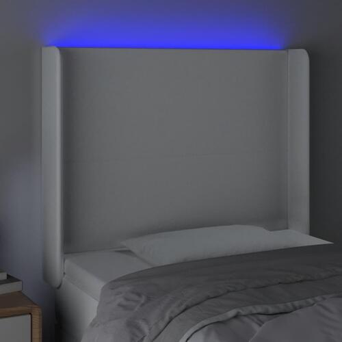 Sengegavl med LED-lys 93x16x118/128 cm kunstlæder hvid