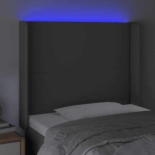 Sengegavl med LED-lys 93x16x118/128 cm kunstlæder grå