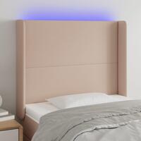Sengegavl med LED-lys 93x16x118/128 cm kunstlæder cappuccino