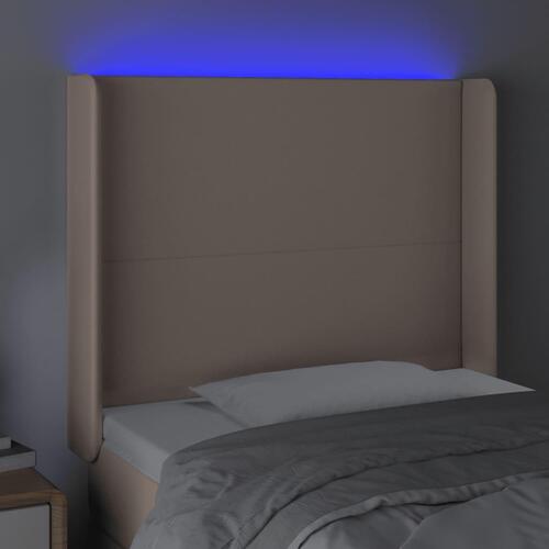 Sengegavl med LED-lys 93x16x118/128 cm kunstlæder cappuccino