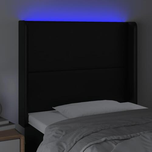 Sengegavl med LED-lys 103x16x118/128 cm kunstlæder sort