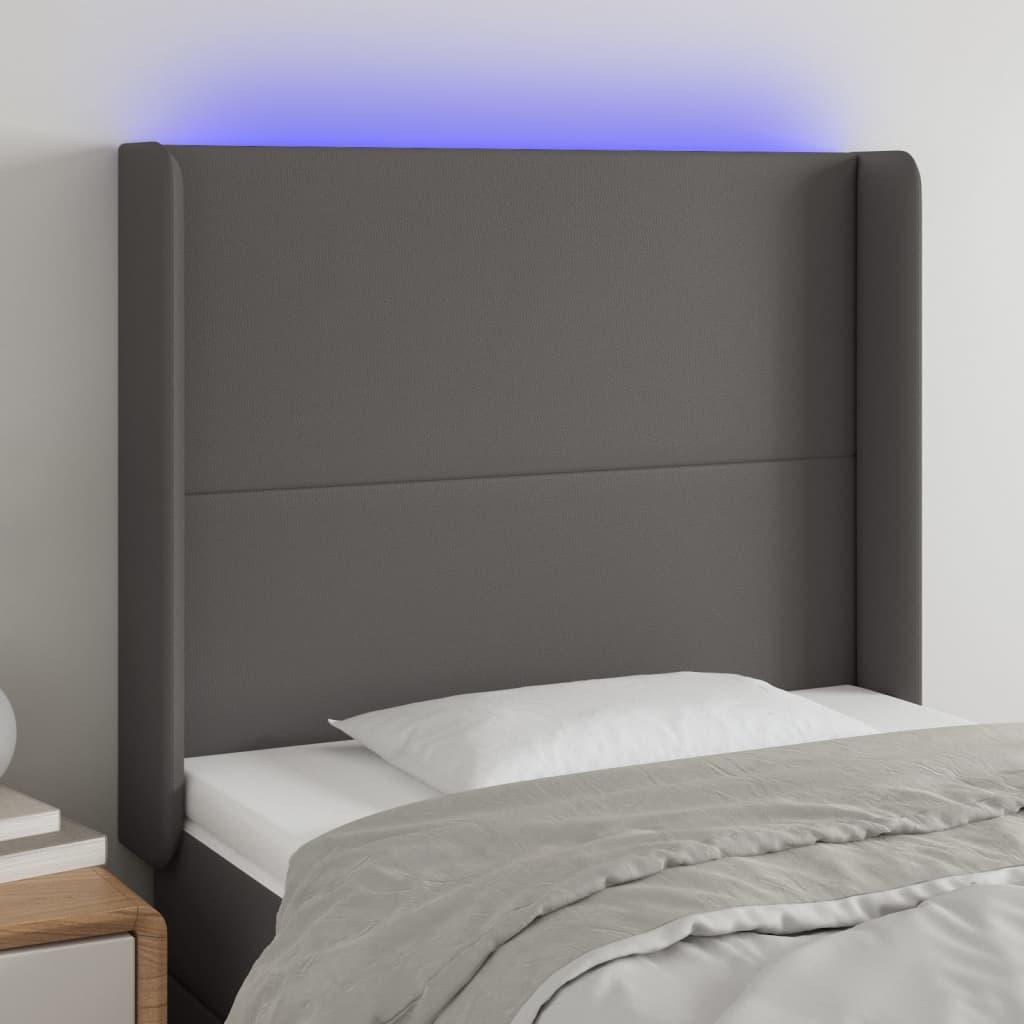 Sengegavl med LED-lys 103x16x118/128 cm kunstlæder grå