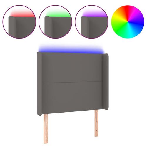 Sengegavl med LED-lys 103x16x118/128 cm kunstlæder grå