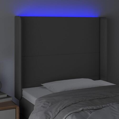 Sengegavl med LED-lys 103x16x118/128 cm kunstlæder grå