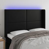 Sengegavl med LED-lys 147x16x118/128 cm kunstlæder sort