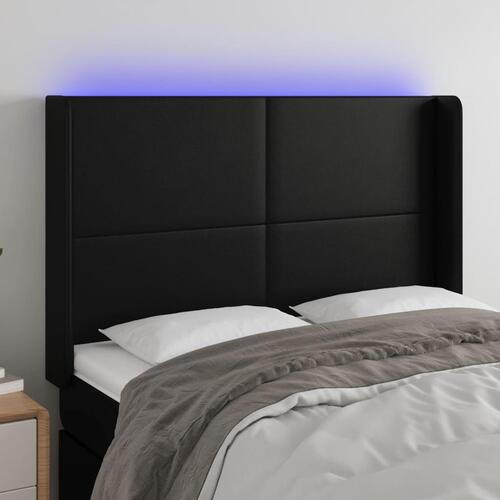 Sengegavl med LED-lys 147x16x118/128 cm kunstlæder sort