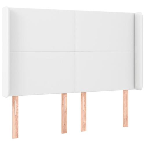 Sengegavl med LED-lys 147x16x118/128 cm kunstlæder hvid