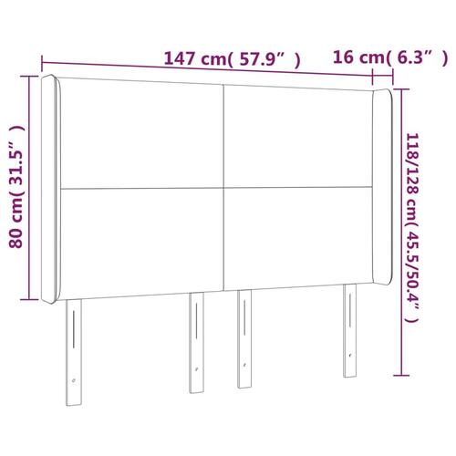 Sengegavl med LED-lys 147x16x118/128 cm kunstlæder brun