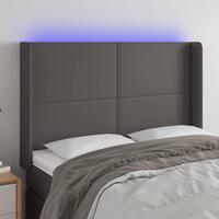 Sengegavl med LED-lys 147x16x118/128 cm kunstlæder grå