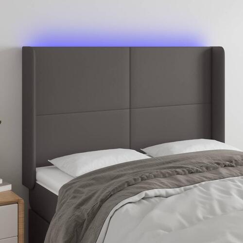 Sengegavl med LED-lys 147x16x118/128 cm kunstlæder grå