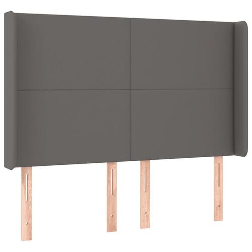 Sengegavl med LED-lys 147x16x118/128 cm kunstlæder grå