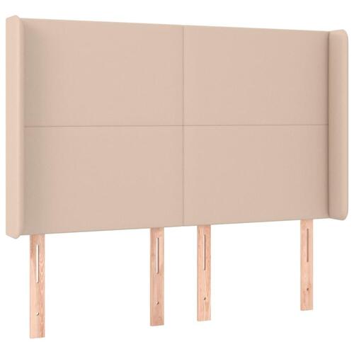 Sengegavl med LED-lys 147x16x118/128 cm kunstlæder cappuccino