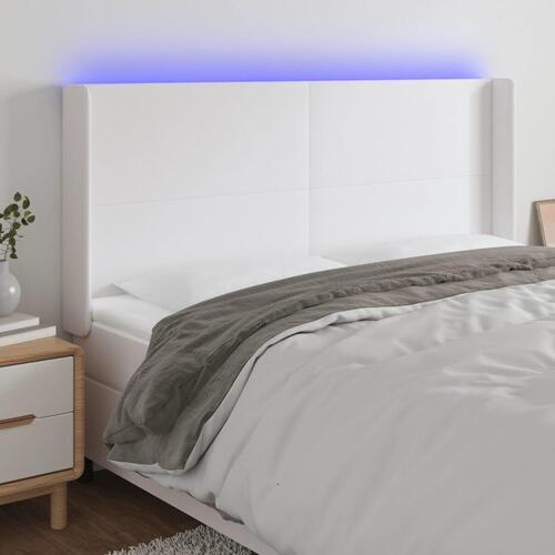 Sengegavl med LED-lys 163x16x118/128 cm kunstlæder hvid