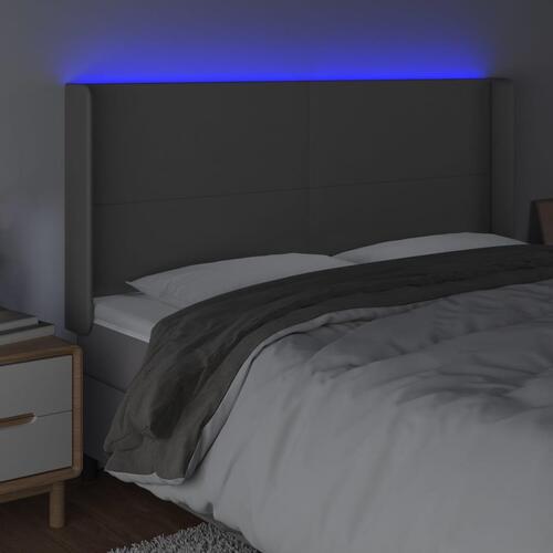 Sengegavl med LED-lys 163x16x118/128 cm kunstlæder grå