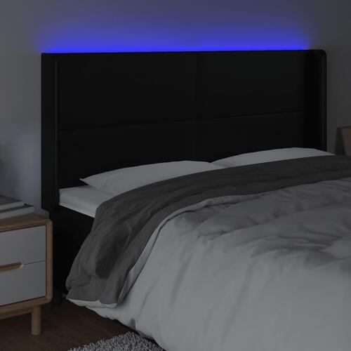 Sengegavl med LED-lys 183x16x118/128 cm kunstlæder sort