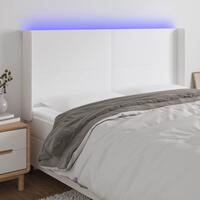 Sengegavl med LED-lys 203x16x118/128 cm kunstlæder hvid