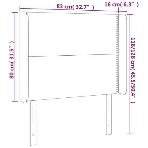 Sengegavl med LED-lys 83x16x118/128 cm stof mørkegrå